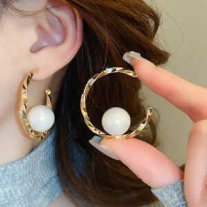 Floating Pearl Hoops (Golden)