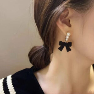 Black Bow Drop Earrings
