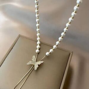 Butterfly Faux Pearl Necklace